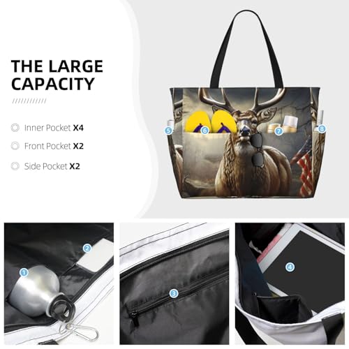 Beach Bags For Women Large Waterproof Sandproof Beach Tote Bag Lightweight Zipper Carry On Bag Deer Hunting Season Pool Bag For Gym Travel Vocation3