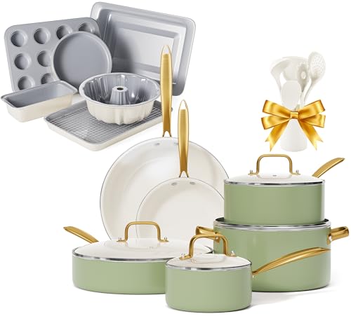 Pots and Pans Set Nonstick - Ceramic Cookware + Bakeware Set Kitchen Cookware Sets
