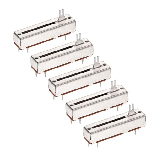sourcing map 5Pcs Straight Single Linear Slide Potentiometer 4 Pin B50K 50mm(L) 30mm Travel 4x10mm Handle Fader Variable Resistors Mixer Electronic Potentiometer for Dimming Tuning