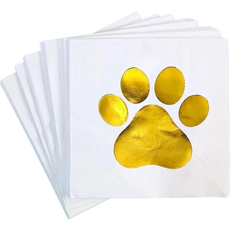 Dog Party Decorations, Paw Print Napkins, 50 Pack, Puppy Birthday Supplies, Pet Paper Cocktail Napkin, Gold Foil Decor Cover