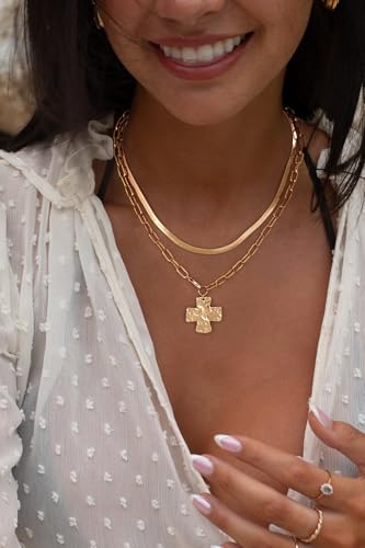 Moodear Chunky Cross Necklace for Women - Trendy 14K Gold Plated/Silver Statement Crucifix Pendant Necklaces Layered Non Tarnish Paperclip Charm Chain Snake Herringbone Choker Easter Jewelry Gift3
