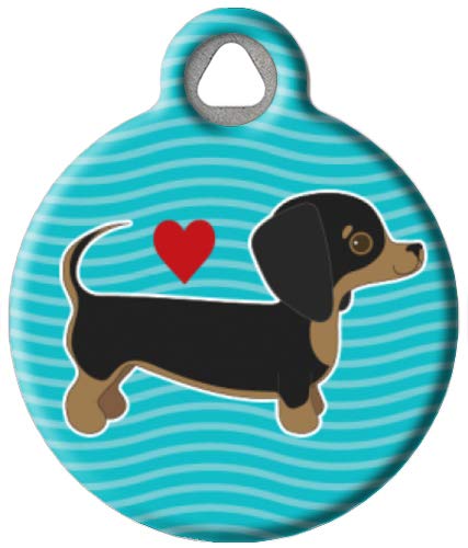 Dog Tag Art Dachshund Puppy Love Personalized Pet Id Tag For Dogs, Silent Polymer Dog Tag With Customized Identification Information - Small .875" Diameter #TOP26
