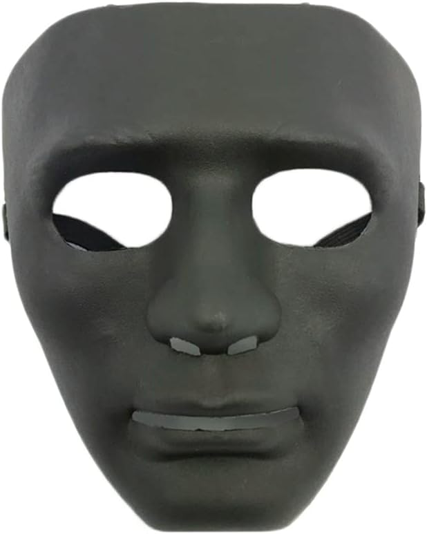 Codulu Herren verstellbares schwarzes Gummiband Vollgesichtsmaske aus Kunststoff Halloween Party Schwarz
