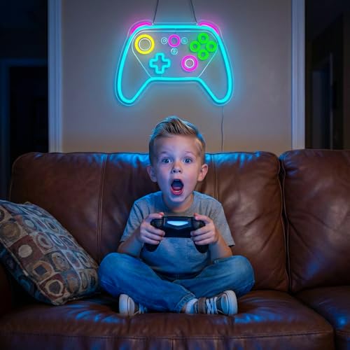 Image of Gamer Neon Sign,Game Controller LED Sign for Gaming Room Decor,USB Powered Dimmable Neon Sign for Gamer Room,Game Neon Sign for Teen Boy Room Decor,Gaming Wall Decor,Gamer Gifts for Boys,Kids