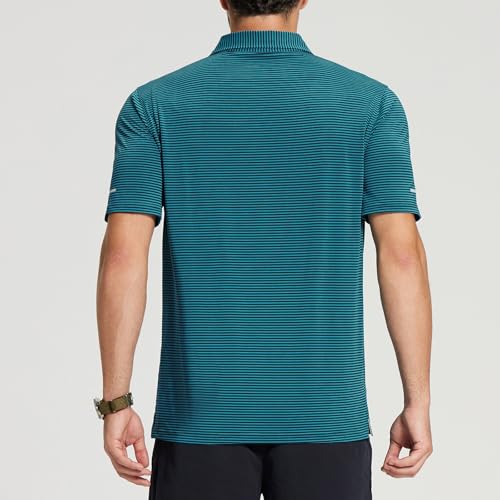Image of Golf Shirts for Men - Dry Fit Moisture Wicking Short Sleeve Performance Sport Casual Striped Collared Mens Polo Shirt