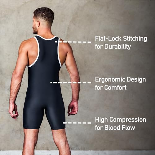 Elite Sports Men’s wrestling singlets, Powerlifting Singlet, Standard Singlet for Men, Wrestling Uniform(Black,A7)