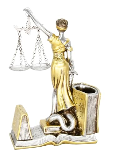 Owlgift Lady of Justice Pen Holder, Sliver Justitia Resin Pencil Cup Desk Organizer, Scales & Sword Legal Office Decor Gift for Lawyer Judge Prosecutor, 7.9" Tall (5.0" W x 2.2" D) - Image 9