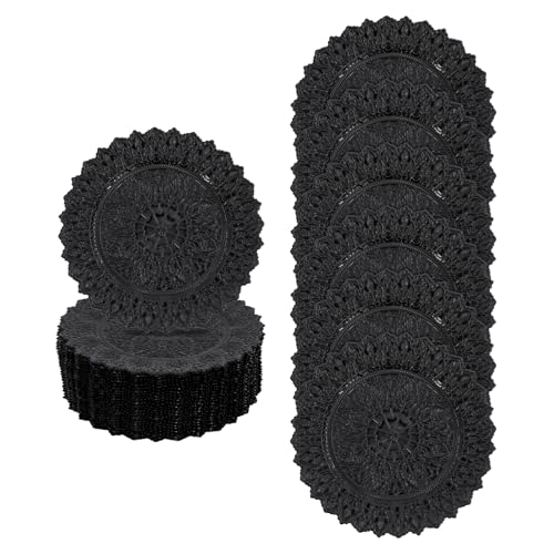 50 Platos Cargadores Antiguos Redondos 13" Negro miniatura 6
