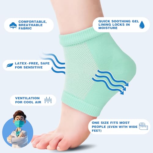 Image of TEAWOO 6 Pairs Green Moisturizing Heel Socks for Cracked Heel Treatment