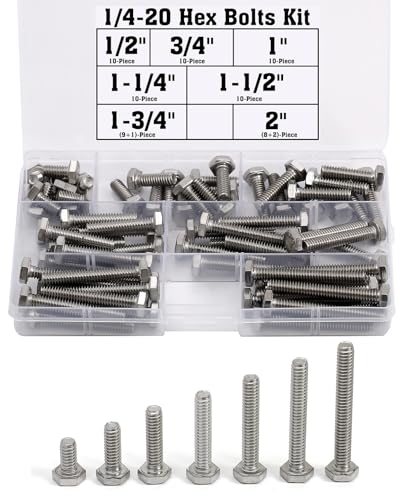 Reegoo 1/4-HEXBOLT-10 1/4-20 Bolts Screws Kit External Hex Head Stainless Steel 304 Fully Threaded Hex Bolt 1/4-20 X 1/2 Inch 3/4 Inch 1 Inch 1-1/4 Inch 1-1/2 Inch 1-3/4 Inch 2 Inch Length thumb #1