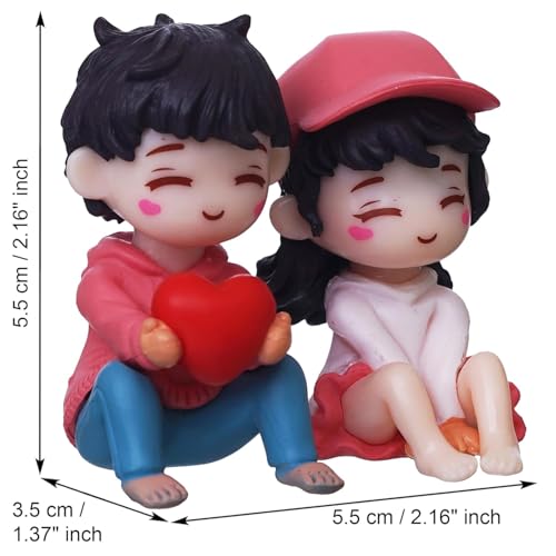 Image of Cute Cartoon Couple Car Dashboard Accessories | Plastic Action Figure Ornament with Balloon | Interior Dashboard Decoration for Car, Home, Office (8 x 4 cm) (Model 7)