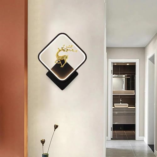 Image of Creative Golden Deer Indoor LED Wall Lamp for Living Room & Bedroom, Square Decorative Wall Light with 3 Color Lighting (Yellow, White & Natural White) for Home & Cafe (A8 LED Deer WALL)