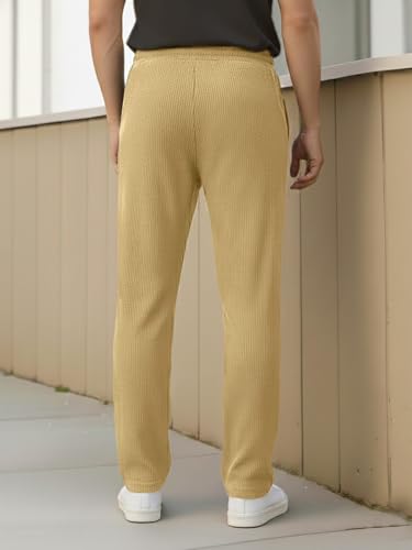 Image of Pinkmint Men's Poly Lycra Ribbed Relaxed Fit Stretchable & Comfortable Trouser | Flexible Elastic Waist with Drawstring Lower for Man