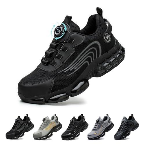 Gugifcto Chaussures de Sécurité Homme Femme Légère Basket Securite Antidérapante Mode Confortable Chaussures de Travail Respirantes Black 42 EU