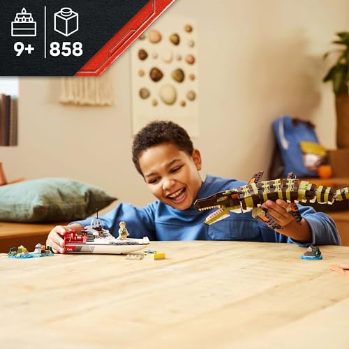 Image of LEGO Jurassic World Brick-Built Mosasaurus Boat Mission Toy Dinosaur Set 76974 Building Blocks Toys for 9+ Gift for Boys and Girls