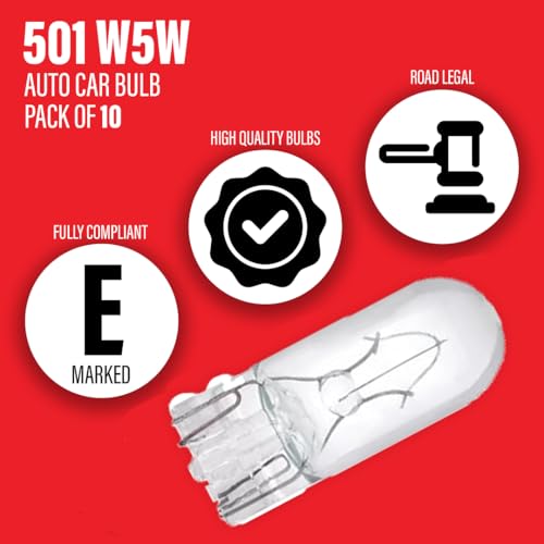 Xtremeauto 501 Bulbs W5W 10 Pack Interior Light Bulbs - 10X 501 Bulb W5W Bulb, Replace Side Light Bulb, Car Interior Light Bulbs, 12V 5W Bulb, Car Bulbs, Car Light Bulbs, Long Lasting Bright Lights - Image 2