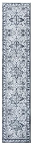 Image of 2x10 Runner Rug Non Slip Washable Bedside Laundry Room Floor Rug Low Pile Water Repellent Soft Distressed Carpet for Kitchen Living Room Bathroom Entryway(Grey,2x10ft)