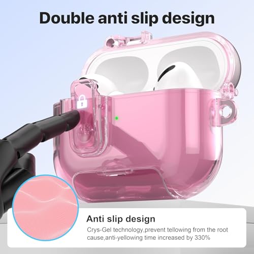 Image of Meyaar for AirPods Pro 3 Case, Clear Magnetic Automatic Lock Cases with Phone Stand with Keychain Case for Airpod Pro 3 for Men & Women (Pink)