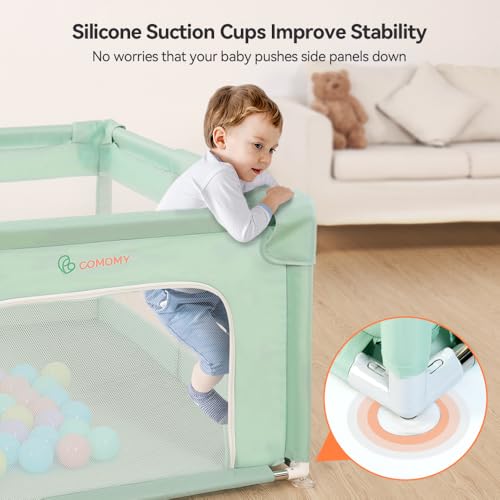 Image of COMOMY Playpens for Babies and Toddlers, 74 inchx50 inch Playard Extra Large, Safe and Non-Slip Baby Fence, Full Mesh Design, Indoor & Outdoor Kids Activity Center, Play Pens (Dark Green)