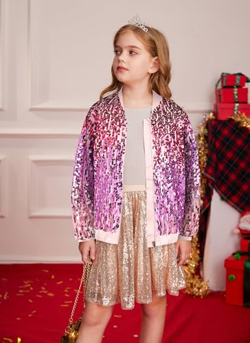 Image of GRACE KARIN Girls Sequin Jacket Kids Bomber Zip Outwear Sparkle Fall Top Cardigan Dress Coat Size 5-14