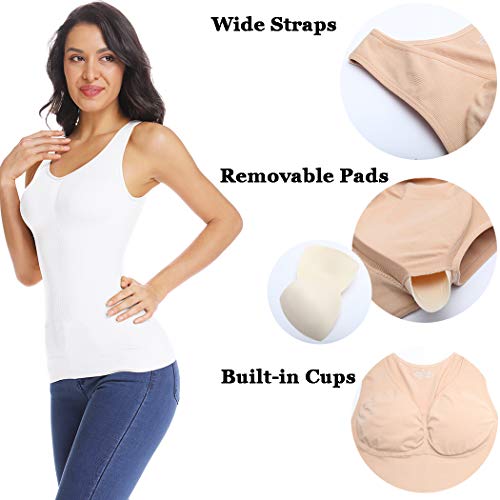 Women's Cami Shaper with Built in Bra Tummy Control Camisole Tank Top Underskirts Shapewear Body Shaper - Thumbnail 2