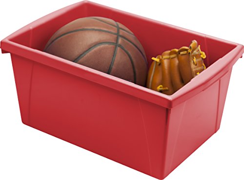 Image of Storex 5.5 Gallon Storage Bin - Plastic Classroom Organizer for Books and Supplies, Red, 1-Pack (61483C06C)