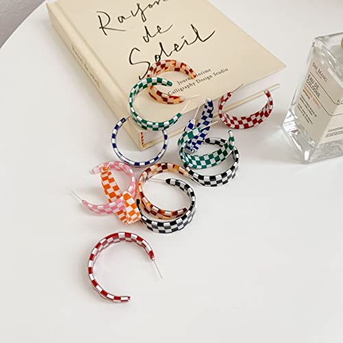 C Shaped Minimalist 80s Acrylic Drop Earrings Checkerboard Y2k Lightweight Hoop Earrings for Women Jewelry Gift4