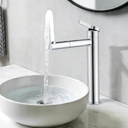HOMELODY Robinet de lavabo haut chromé, double bec rotatif à 360° et corps, hauteur d'écoulement 215 mm en acier inoxydable robinet de salle de bain,...