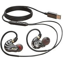 Extra Bass Wired Earbuds with Mic, Dual Driver in Ear Headphones with Hook Wrap Around Over Ear, HiFi USB Type C Earphones for Music Phone Gaming