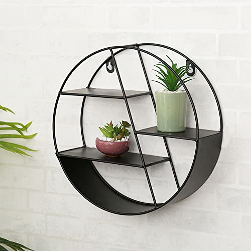 Xuebei Floating Round Shelves, Geometric Wall Shelf,Metal Storage Shelves For Home Decor,Wall Decoration Storage Shelf And Wall Mount Display Rack Black And White (Black) #TOP3