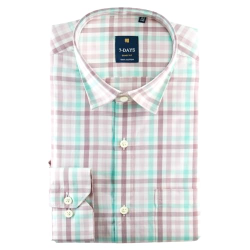 Image of 7-DAYS Men's Premium Check Shirt - 100% Cotton, Tailored Fit (Between Slim & Regular), Full Sleeve, with Pocket - Smart Office & Casual Look