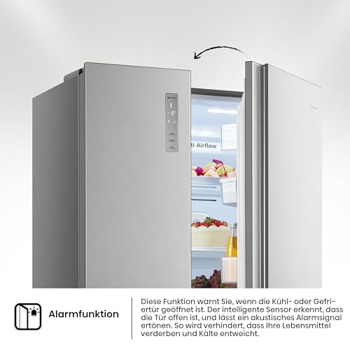 Foto von Hisense RS677N4BIE Side-by-Side Kühl-Gefrierkombination/ NoFrostPlus/ Multiflow 360°/ SuperCool/ BigBox/ 179,3 cm/ Kühlteil 334 l/ Gefrierteil 185 l/ 42 dB/ 309 kWh/ Jahr/ Inox-Look