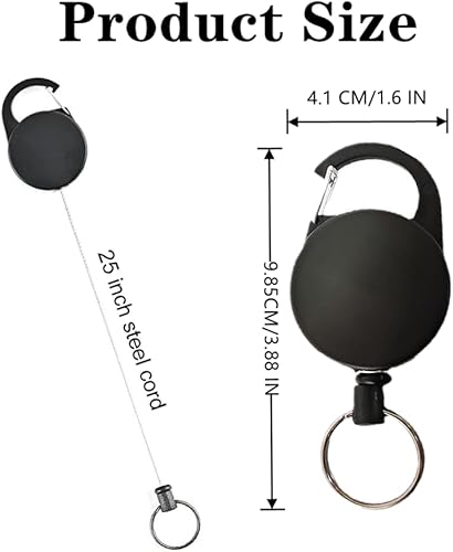 Miniatura 2 de 2 llaveros retráctiles, llaveros robustos y resistentes, llavero retráctil, clip para cinturón con mosquetón multiherramienta, cordón de 25 pulgadas