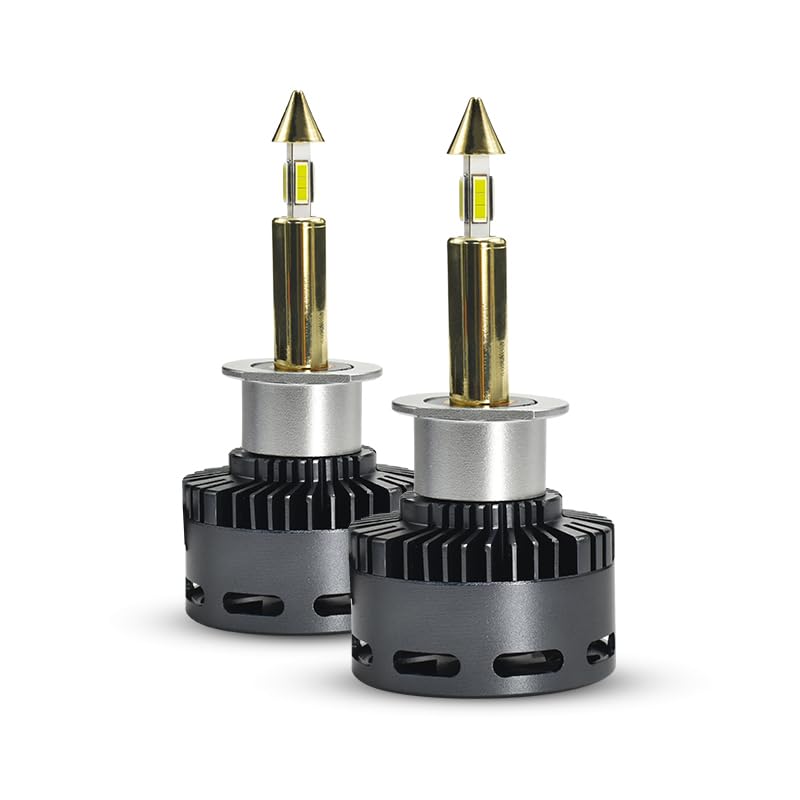 JEYEFFE 360 GOLD Lampadine LED Auto 30000 Lumen 55W 6000K — Faro LED 360° con Ventola, Plug&Play IP68, Monoled, Sostituzione 1:1 per Lampade Alogene, Per Fari Lenticolari, Alta Luminosità (H1)