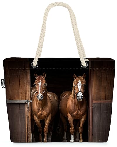 VOID Pferde Stall Hof Pferdekoppel Strandtasche Shopper 58x38x16cm 23L XXL Einkaufstasche Tasche Reisetasche Beach Bag
