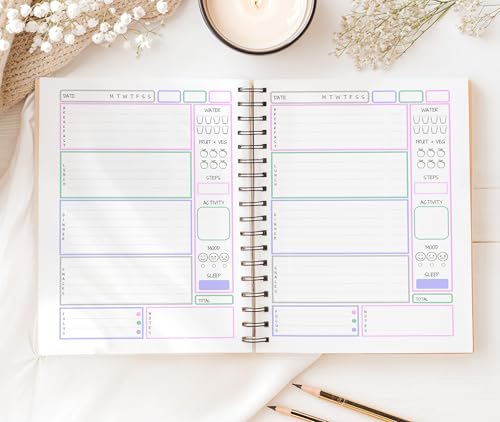 Bloomingorgeous 12 Week Weight Loss Journal & Food Diary Diet Planner Meal Planner & Habit Tracker | A5 Full Colour 168 Page Wellness Planner