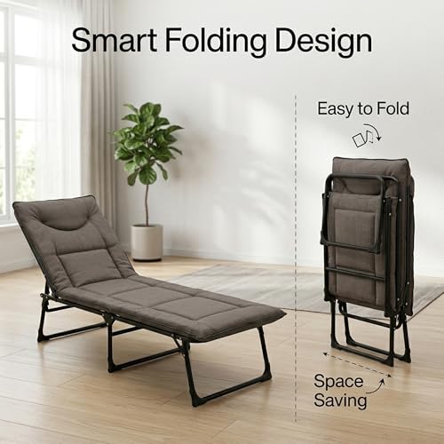 Image of EYUVAA LABEL Folding Recliner Bed for Adults,5-Position Adjustable Folding Bed,Heavy Duty 150KG Capacity Metal Frame Camping Cot,Foldable Sleeping Bed for Home, Office, & Travel Use ((193x68x33 cm))