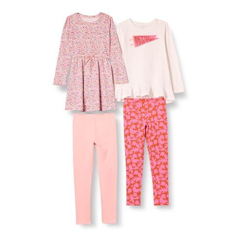 Image of Amazon Essentials Girls and Toddlers' Long-Sleeve Ruffle Outfit Set with Bowknot Design, Pack of 4