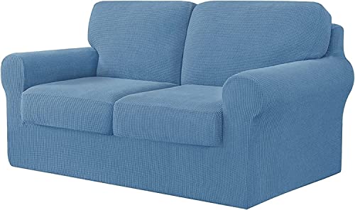 Housse de canapé extensible 2 places bleu denim pour salon
