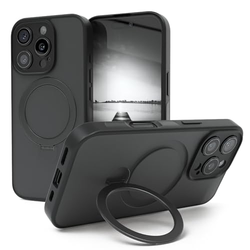 Coque iPhone 16 Pro noire mate haute résistance avec anneau de luxe
