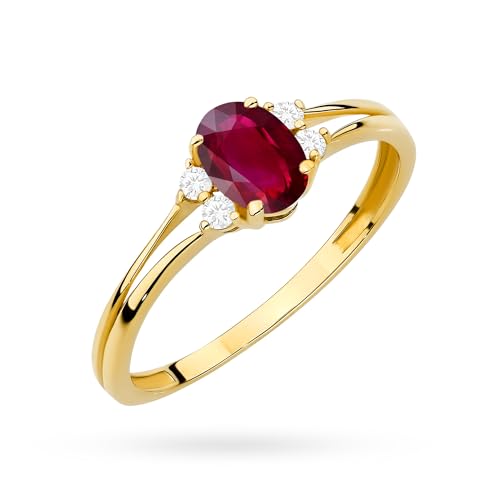 Bague en or 333 MARKO avec zircone rouge étincelante pour femme