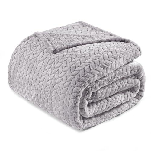 Image of Exclusivo Mezcla Fleece Blanket King Size for Bed, Light Grey Soft Plush Bed Blanket, Lightweight Flannel Throws for All Seasons, 90x104 Inches