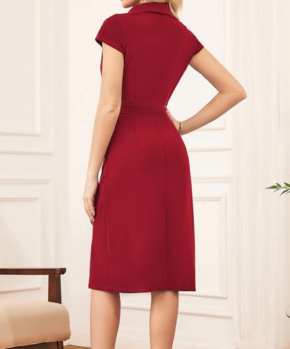 Image of GRACE KARIN Women Work Bodycon Dresses 2026,Business Office Midi Cap Sleeve Button Pencil Formal Outfits with Pockets
