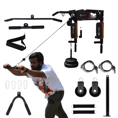 Image of Hashtag Fitness 5in1 multi pull up bar for home with 360 degree gym pulley systems dip station dips bar, chin up bar gym equipment for home workout