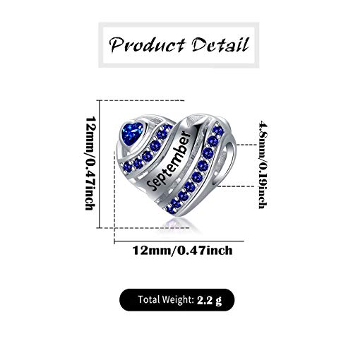 Birthstone Heart Charms for Charms Bracelet-925 Sterling Silver Love Heart Bead Charms for Bracelets and Necklaces, Birthday Gifts for Women.3