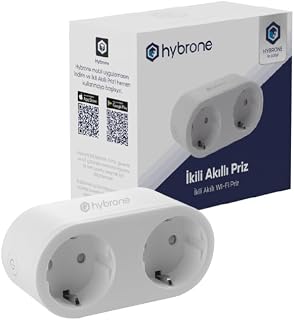 Hybrone Akım Korumalı İkili Wi-Fi Akıllı Priz, 16 Amper, Enerji İzleme, Çocuk Kilidi, Uygulama ile Uzaktan Kontrol