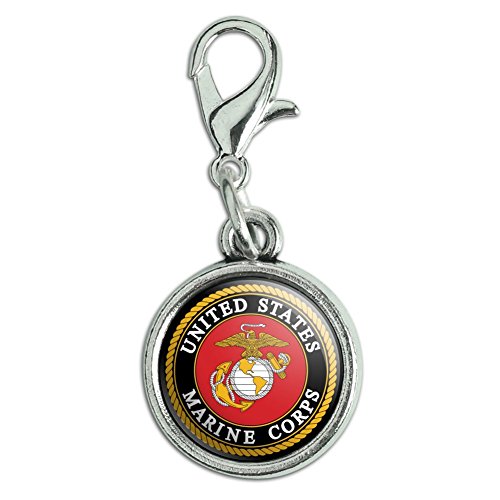 GRAPHICS & MORE Marines USMC Emblem Black Yellow Red Officially Licensed Antiqued Bracelet Pendant Zipper Pull Charm with Lobster Clasp
