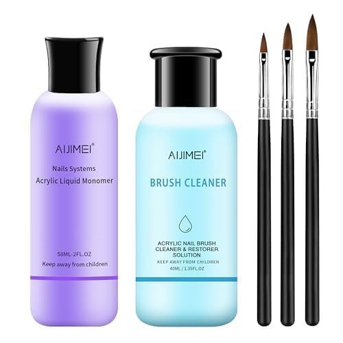 AIJIMEI Acrylic Monomer Liquid Kit 2 fl.oz AcrylicLiquid Nail System Manicure Tools AcrylicMonomer with 1.4 fl.oz Nail Brush Cleaner and AcrylicNail