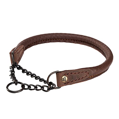 Akah Hunde Halsband aus Elchleder mit Durchzugskette und Begrenzer (40cm)