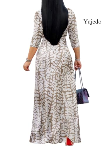 Image of Yajedo Womens Casual Summer Maxi Dress Plus Size Sexy Wrap V Neck 3 /4 Sleeve Sundress with Pockets
